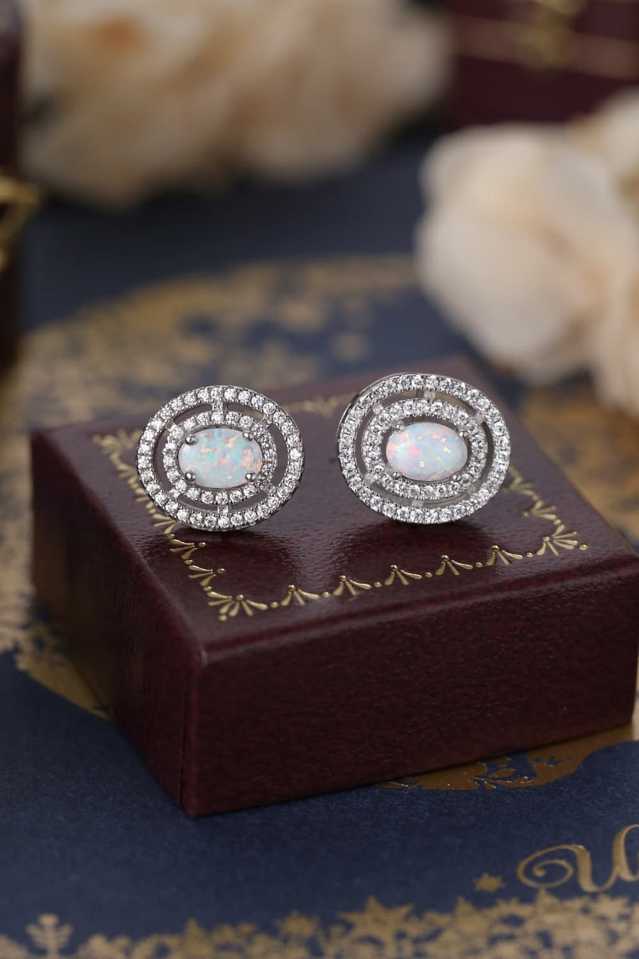 Ophelia 925 Sterling Silver Opal Round Stud Earrings