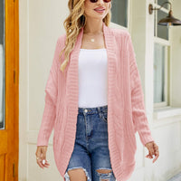 Mixed Knit Open Front Dolman Sleeve Cardigan