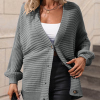 Casual but Classy Button Down Horizontal-Ribbing Longline Cardigan