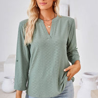 V-Neck Roll-Tap Sleeve Blouse