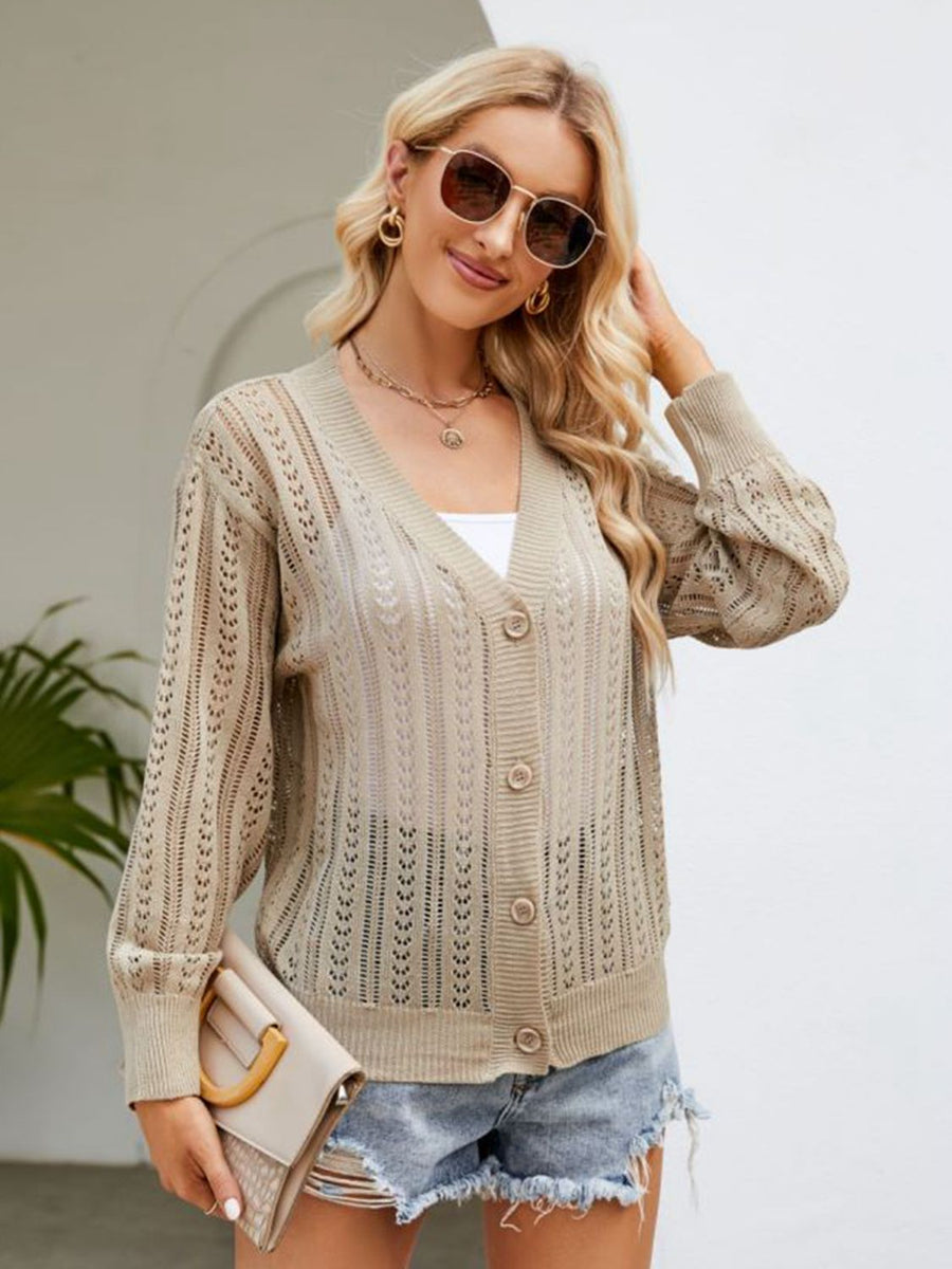 Easy Breezy Button Down Ribbed Trim Cardigan