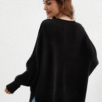 Exposed Seam Dropped Shoulder Slit Sweater