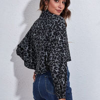 Leopard Button Up Collared Neck Cropped Jacket