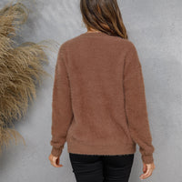 Dropped Shoulder Round Neck Fuzzy Sweater