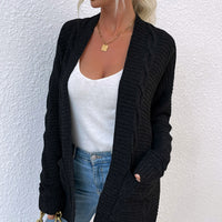 Cable-Knit Open Front Cardigan with Pockets