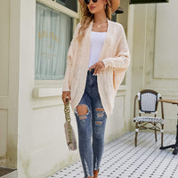 Mixed Knit Open Front Dolman Sleeve Cardigan