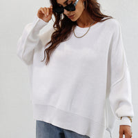 Exposed Seam Dropped Shoulder Slit Sweater