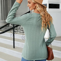 Cable-Knit Long Sleeve V-Neck T-Shirt