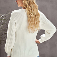 Ribbed Puff Sleeve Surplice Sweater