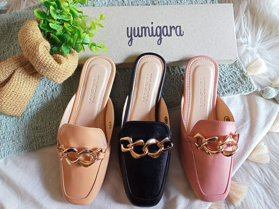 Charlene Loafer Mules with Chunky Chain Accent