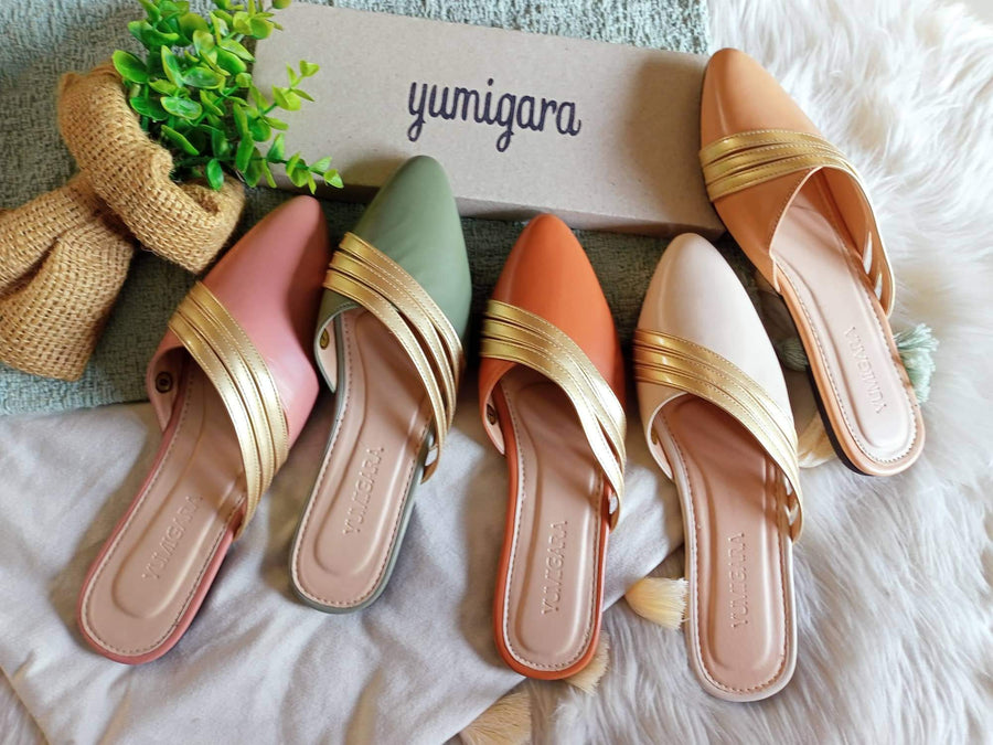 Diana Flat Mules with Gold Accent